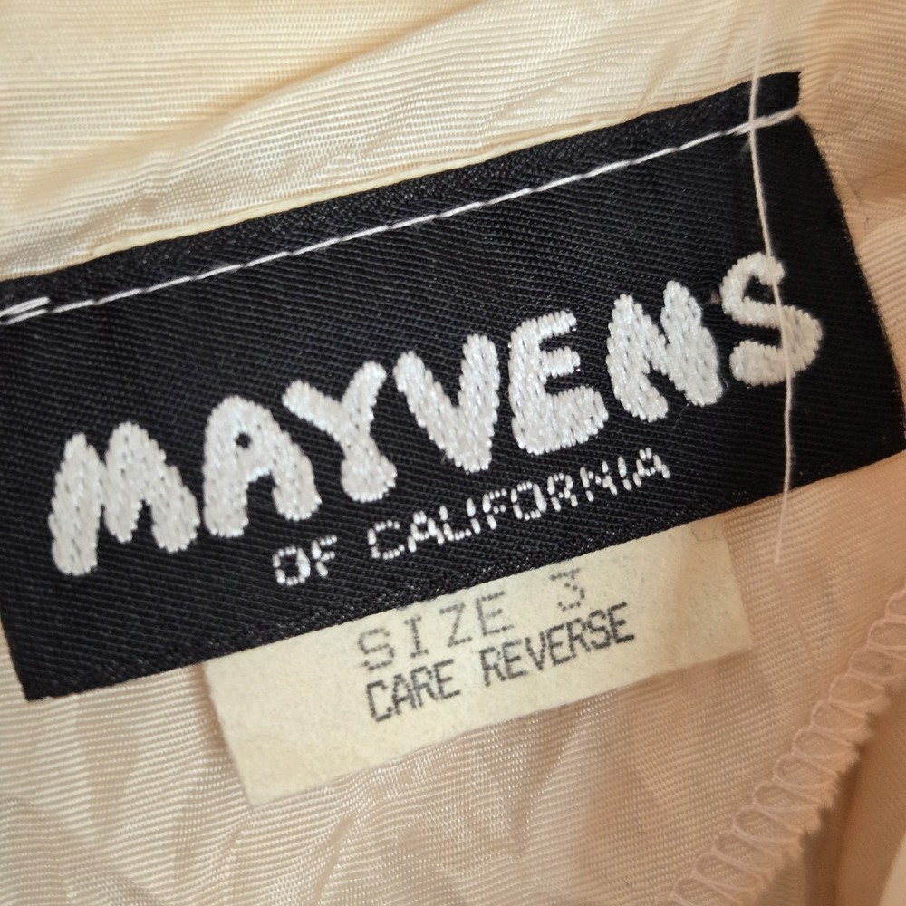 Vtg 80s Mayvens of California Iridescent Peach Pink Lace Puff Sleeve Prom Dress - Picture 6 of 14